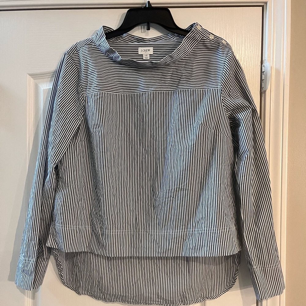J crew pinstripe boatneck shirt, button detail size 10